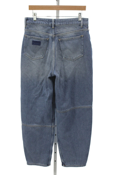 Ganni Women Mom Boyfriend Jeans Blue High Rise Button Organic Cotton Size 27
