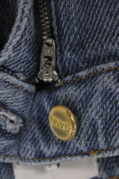 Ganni Women Mom Boyfriend Jeans Blue High Rise Button Organic Cotton Size 27
