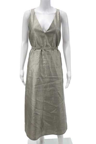 Joseph Women Sheath Dress Gold V-Neck Sleeveless Full-Length Polyester Size 38