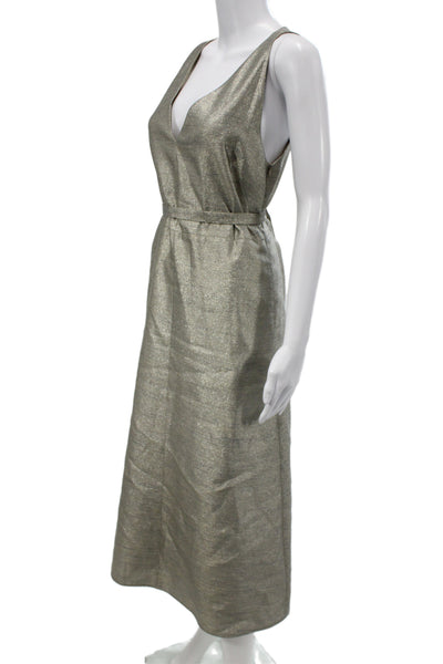 Joseph Women Sheath Dress Gold V-Neck Sleeveless Full-Length Polyester Size 38