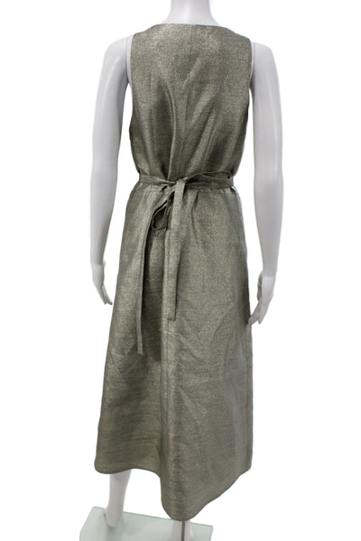 Joseph Women Sheath Dress Gold V-Neck Sleeveless Full-Length Polyester Size 38