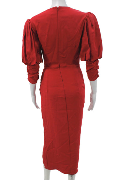 Self Portrait Women Bodycon Dress Red Scoop Neck Long Sleeve Full Length Size 4