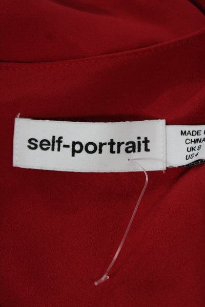 Self Portrait Women Bodycon Dress Red Scoop Neck Long Sleeve Full Length Size 4