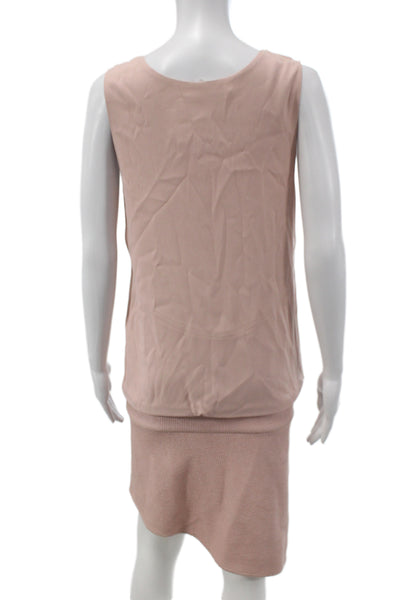 Jay Ahr Women Pink Sleeveless Shift Dress Knee Length Round Neck Size 38