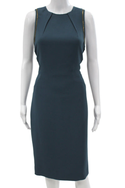 Rachel Roy Women Sheath Dress Blue Sleeveless Mid-Calf Zip Polyester Size 8