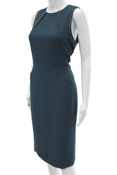 Rachel Roy Women Sheath Dress Blue Sleeveless Mid-Calf Zip Polyester Size 8