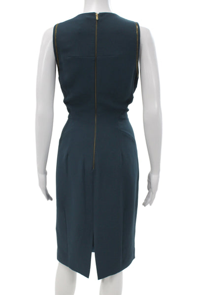 Rachel Roy Women Sheath Dress Blue Sleeveless Mid-Calf Zip Polyester Size 8