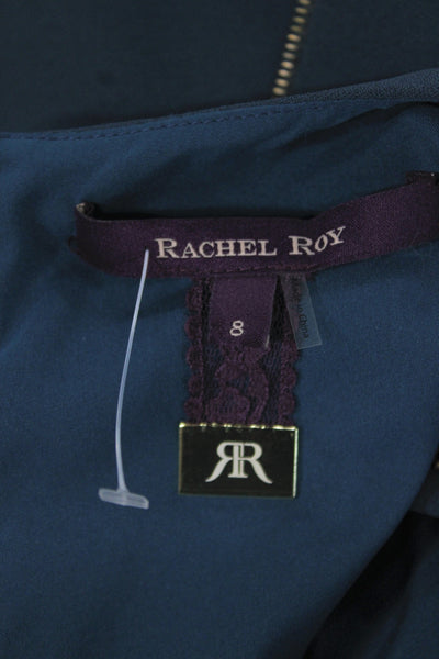 Rachel Roy Women Sheath Dress Blue Sleeveless Mid-Calf Zip Polyester Size 8