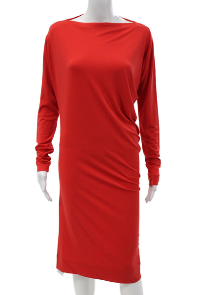 By Malene Birger Womens Shift Dress Red Boatneck Long Sleeve Mid Calf Size S