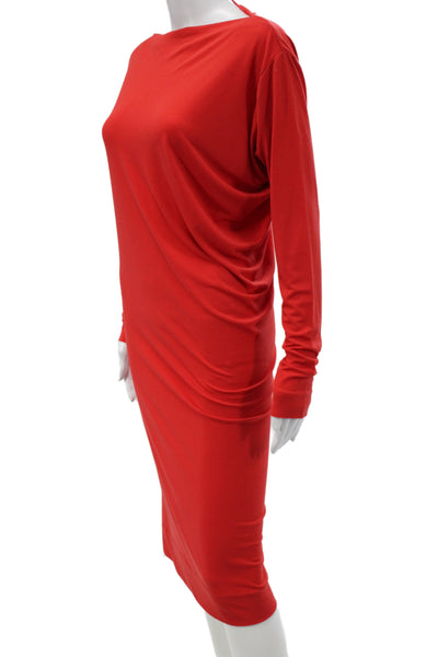 By Malene Birger Womens Shift Dress Red Boatneck Long Sleeve Mid Calf Size S
