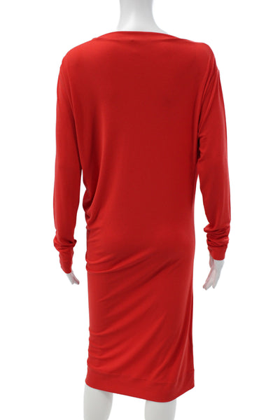 By Malene Birger Womens Shift Dress Red Boatneck Long Sleeve Mid Calf Size S