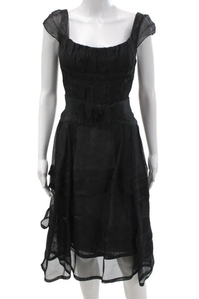 Carolina Herrera Womens A-Line Dress Black Square Neck Midi Pearl Size 10
