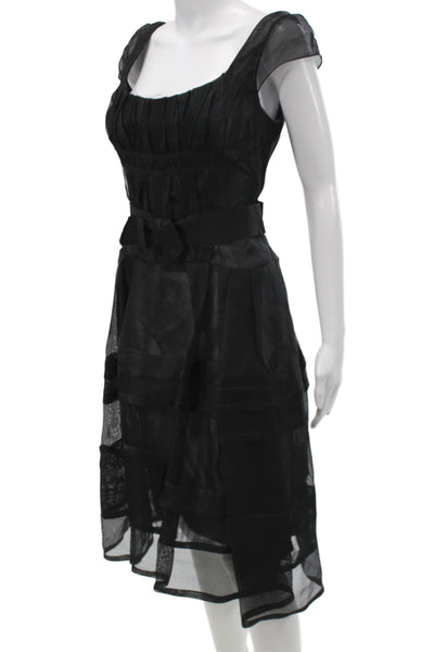 Carolina Herrera Womens A-Line Dress Black Square Neck Midi Pearl Size 10
