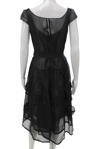 Carolina Herrera Womens A-Line Dress Black Square Neck Midi Pearl Size 10