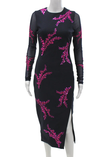 Cinq A Sept Women Bodycon Sheath Dress Black Long Sleeve Round Neck Zip Size 0