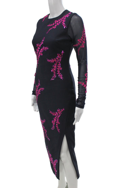 Cinq A Sept Women Bodycon Sheath Dress Black Long Sleeve Round Neck Zip Size 0