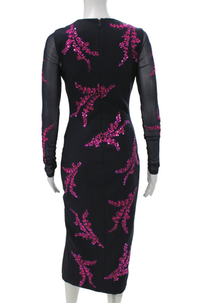 Cinq A Sept Women Bodycon Sheath Dress Black Long Sleeve Round Neck Zip Size 0