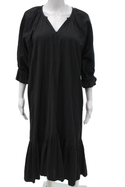 Heidi Wynne Women Maxi Dress Black V-Neck 3/4 Sleeve Cotton Blend Boho Size M