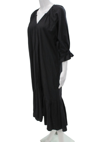 Heidi Wynne Women Maxi Dress Black V-Neck 3/4 Sleeve Cotton Blend Boho Size M