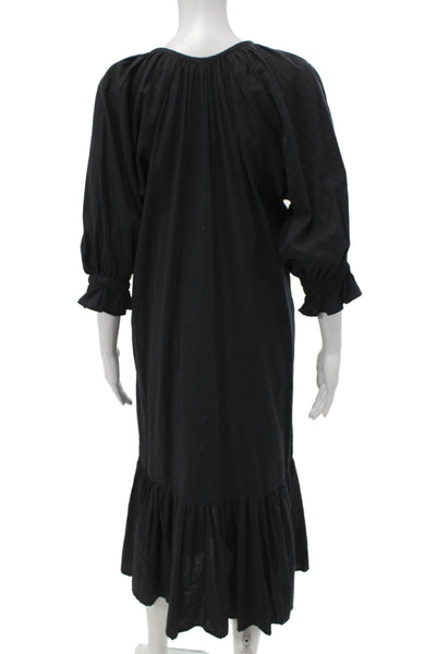 Heidi Wynne Women Maxi Dress Black V-Neck 3/4 Sleeve Cotton Blend Boho Size M
