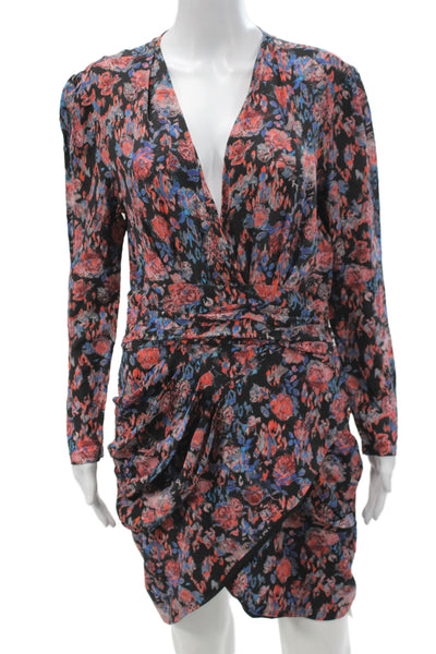 IRO Women Wrap Silk Floral Long Sleeve Dress Multicolor Size 42