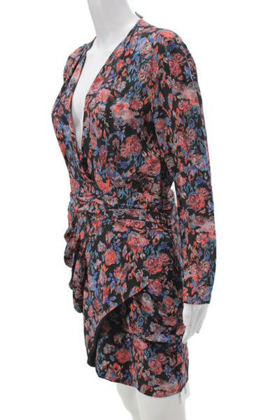 IRO Women Wrap Silk Floral Long Sleeve Dress Multicolor Size 42