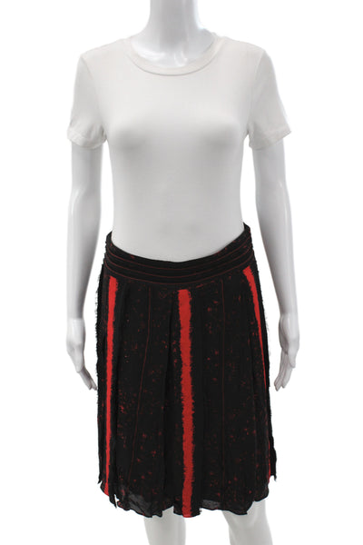 Proenza Schouler Womens Pleated Striped Silk Knee Length Skirt Black Size 2