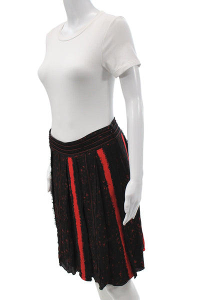Proenza Schouler Womens Pleated Striped Silk Knee Length Skirt Black Size 2