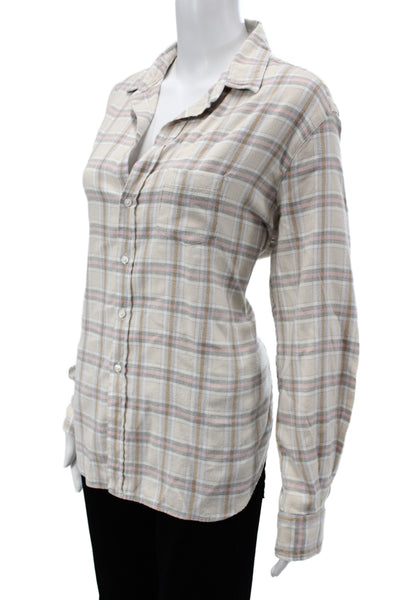 Frank & Eileen Womens Plaid Cotton Blend Collared Button-Up Long Sleeve Size L