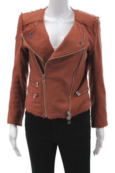 Veronica Beard Womens Biker Jacket Orange Snap Closure Cotton Size 4