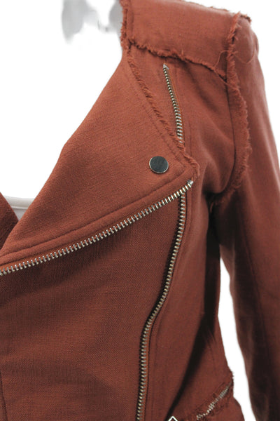 Veronica Beard Womens Biker Jacket Orange Snap Closure Cotton Size 4