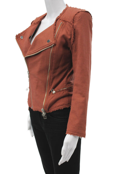 Veronica Beard Womens Biker Jacket Orange Snap Closure Cotton Size 4