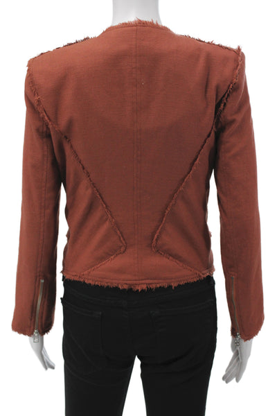 Veronica Beard Womens Biker Jacket Orange Snap Closure Cotton Size 4