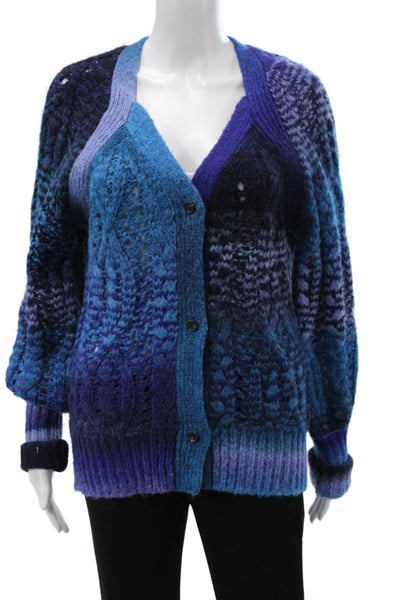Simkhai Unisex Cardigan Blue V-Neck Button Long Sleeve Wool Alpaca Size S