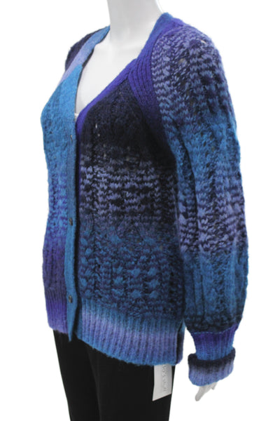 Simkhai Unisex Cardigan Blue V-Neck Button Long Sleeve Wool Alpaca Size S