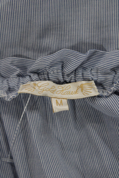 Gold Hawk Women Off Shoulder Striped Tunic Blouse Blue Long Sleeve Size M