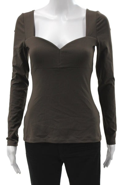 Susana Monaco Womens Basic Brown Sweetheart Long Sleeve Blouse 90% Nylon Size S