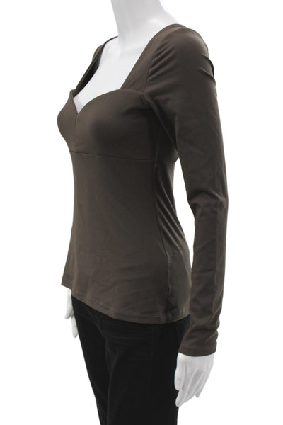 Susana Monaco Womens Basic Brown Sweetheart Long Sleeve Blouse 90% Nylon Size S