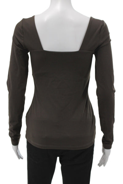 Susana Monaco Womens Basic Brown Sweetheart Long Sleeve Blouse 90% Nylon Size S