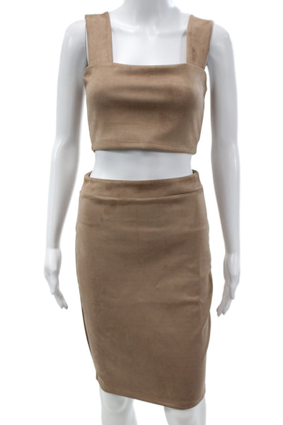 Susana Monaco Womens Sleeveless Square Neck Outfit Set Beige Short Skirt Size S