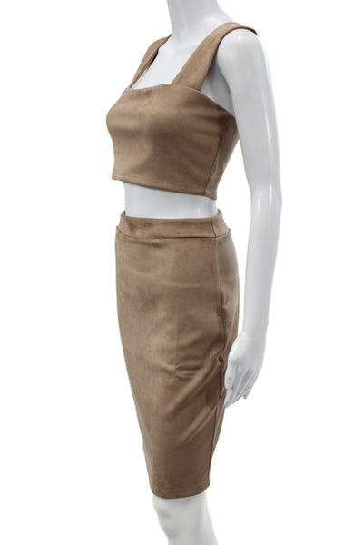 Susana Monaco Womens Sleeveless Square Neck Outfit Set Beige Short Skirt Size S