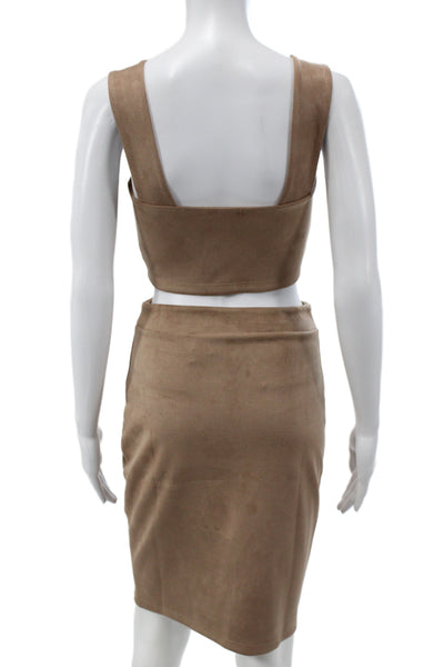Susana Monaco Womens Sleeveless Square Neck Outfit Set Beige Short Skirt Size S