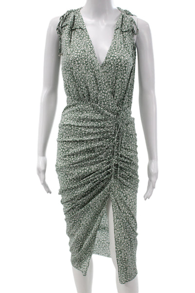 Veronica Beard Women Bodycon Green Floral V-Neck Silk Dress Size 00