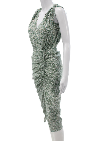 Veronica Beard Women Bodycon Green Floral V-Neck Silk Dress Size 00