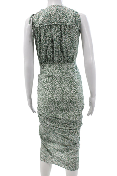 Veronica Beard Women Bodycon Green Floral V-Neck Silk Dress Size 00