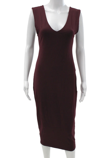 Susana Monaco Women Bodycon V-Neck Sleeveless Mid-Calf Dress Red Size S