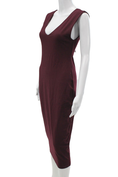 Susana Monaco Women Bodycon V-Neck Sleeveless Mid-Calf Dress Red Size S