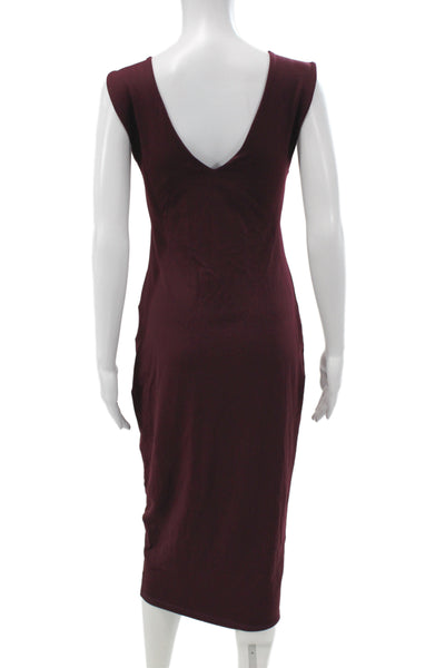 Susana Monaco Women Bodycon V-Neck Sleeveless Mid-Calf Dress Red Size S
