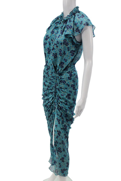 Veronica Beard Womens Maxi Silk Floral Dress Blue Short Sleeve Size 0