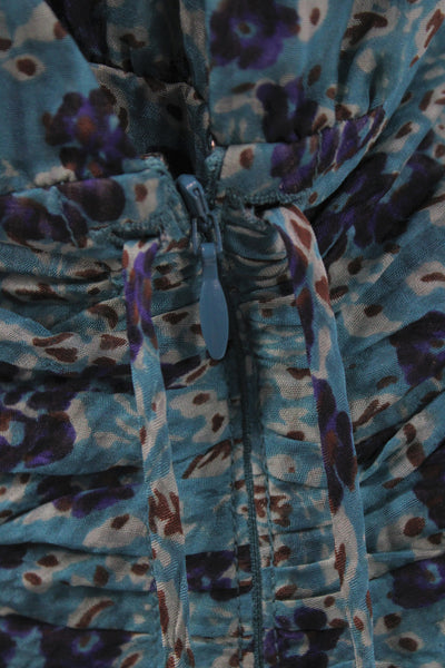 Veronica Beard Womens Maxi Silk Floral Dress Blue Short Sleeve Size 0